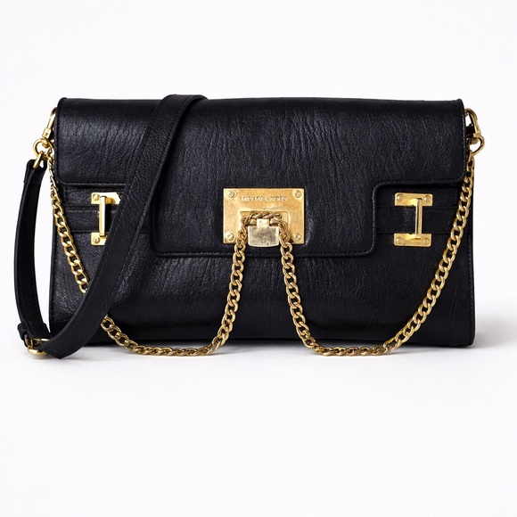 Michael Kors Collection Handbags - ✨ Michael Kors Black Leather Clutch – Bonus MK Crossbody Strap Included ✨